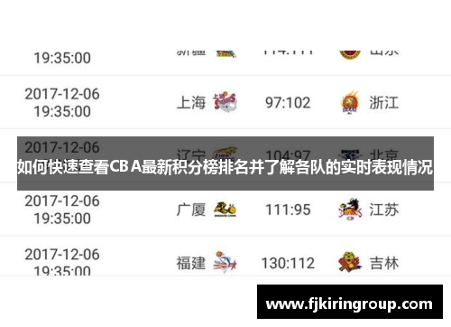 如何快速查看CBA最新积分榜排名并了解各队的实时表现情况 如何快速查看CBA最新积分榜排名并了解各队的实时表现情况