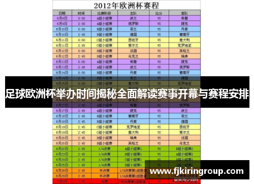 足球欧洲杯举办时间揭秘全面解读赛事开幕与赛程安排